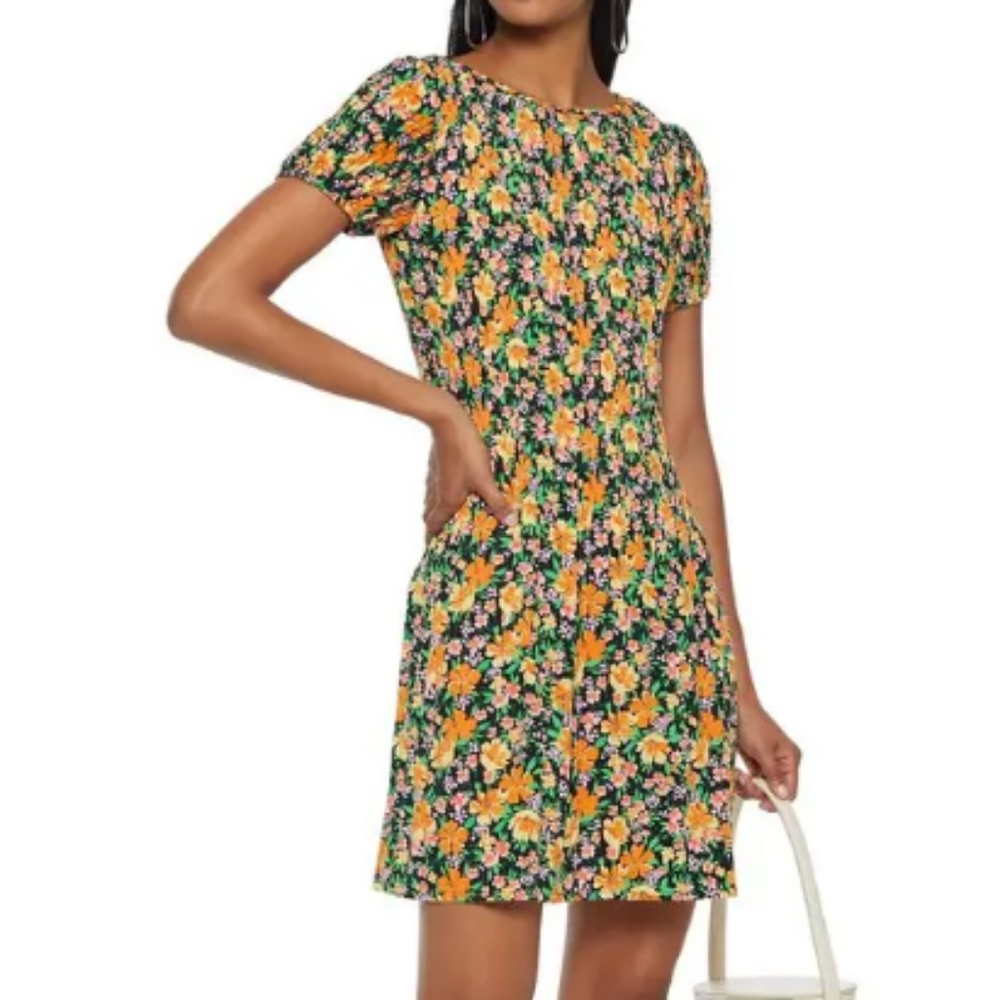 Maje Rockinie Pleated Floral Mini Dress